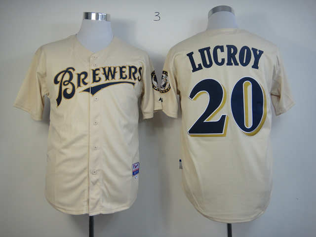 Men Milwaukee Brewers #20 Lucroy Cream MLB Jerseys1->milwaukee brewers->MLB Jersey